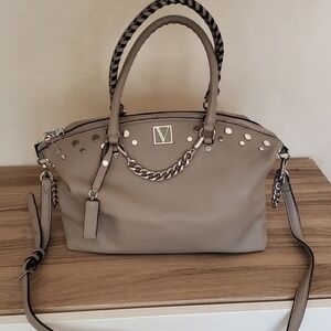 Victoria's Secret Slouchy Satchel Bag Handbag Purse - Faux Leather, grey